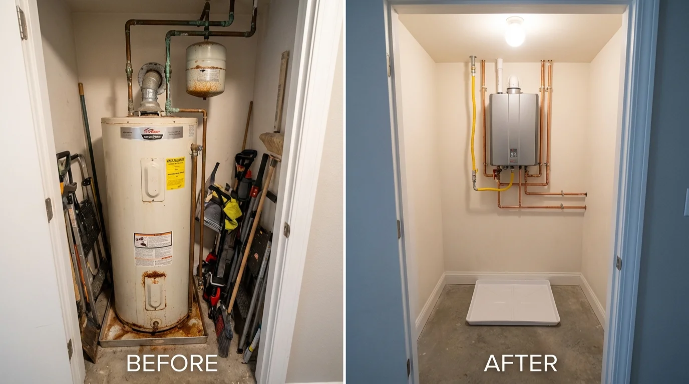 Tank water heater versus wall-mounted tankless unit comparison for Firebaugh, CA homeowners