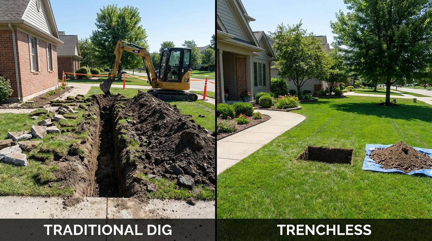 Trenchless sewer repair with minimal yard damage versus traditional excavation in Firebaugh, CA